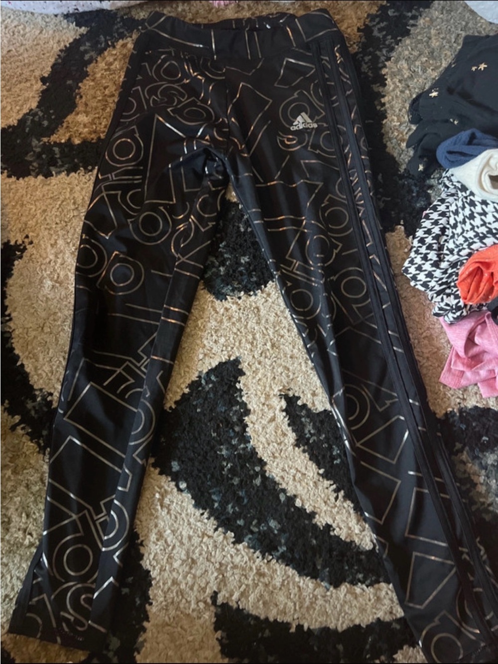 adidas Black Girls Graphic Leggings with Metallic Accent